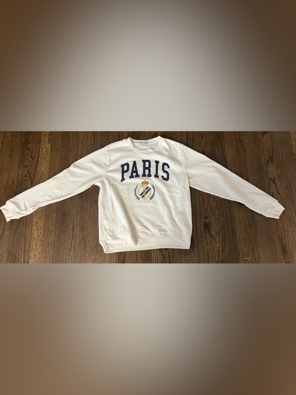 Kids Paris Crest Sweatshirt in Cream with Navy & Gold Accent